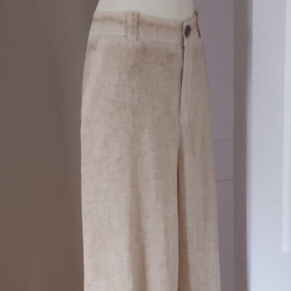 ZARA NWT Full Length Beige Bronze Linen Blend Trousers Size MEDIUM - Picture 7 of 11